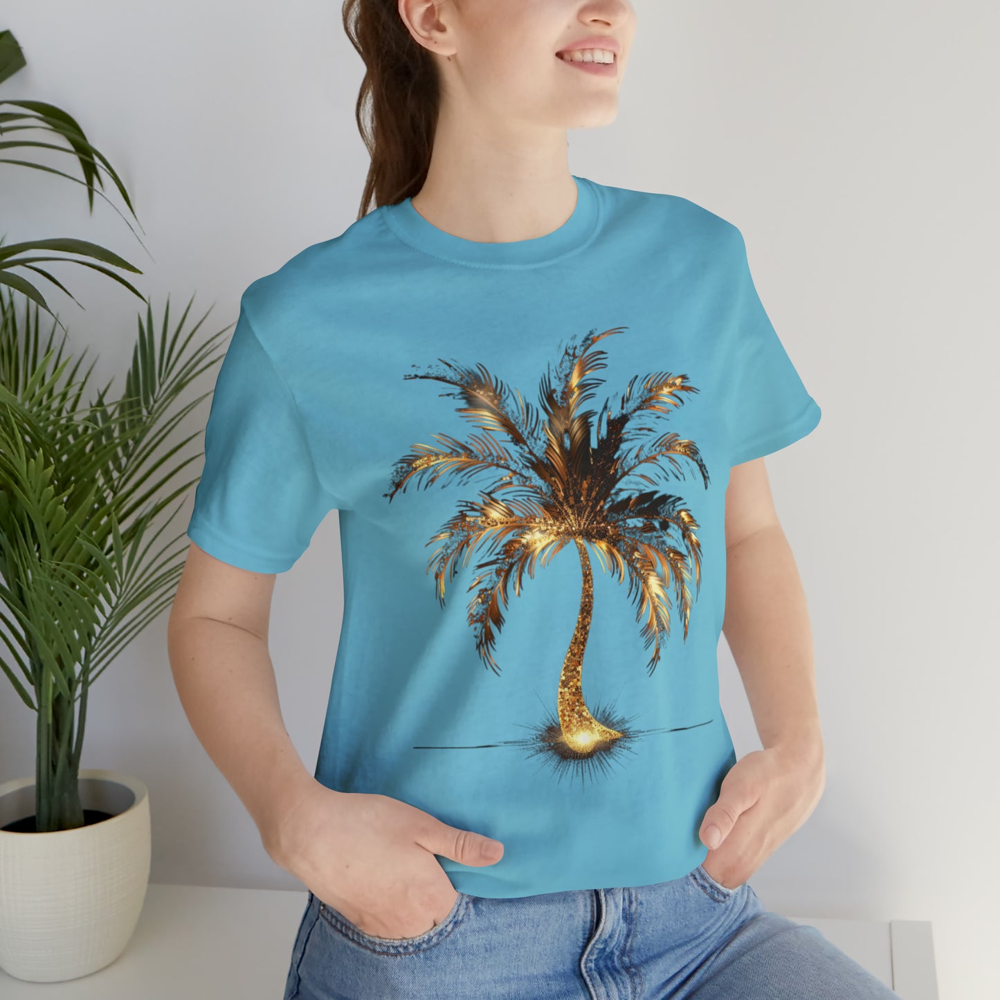 Golden Palm Tree stylish t-shirt. perfect gift for elegant tropical lover.