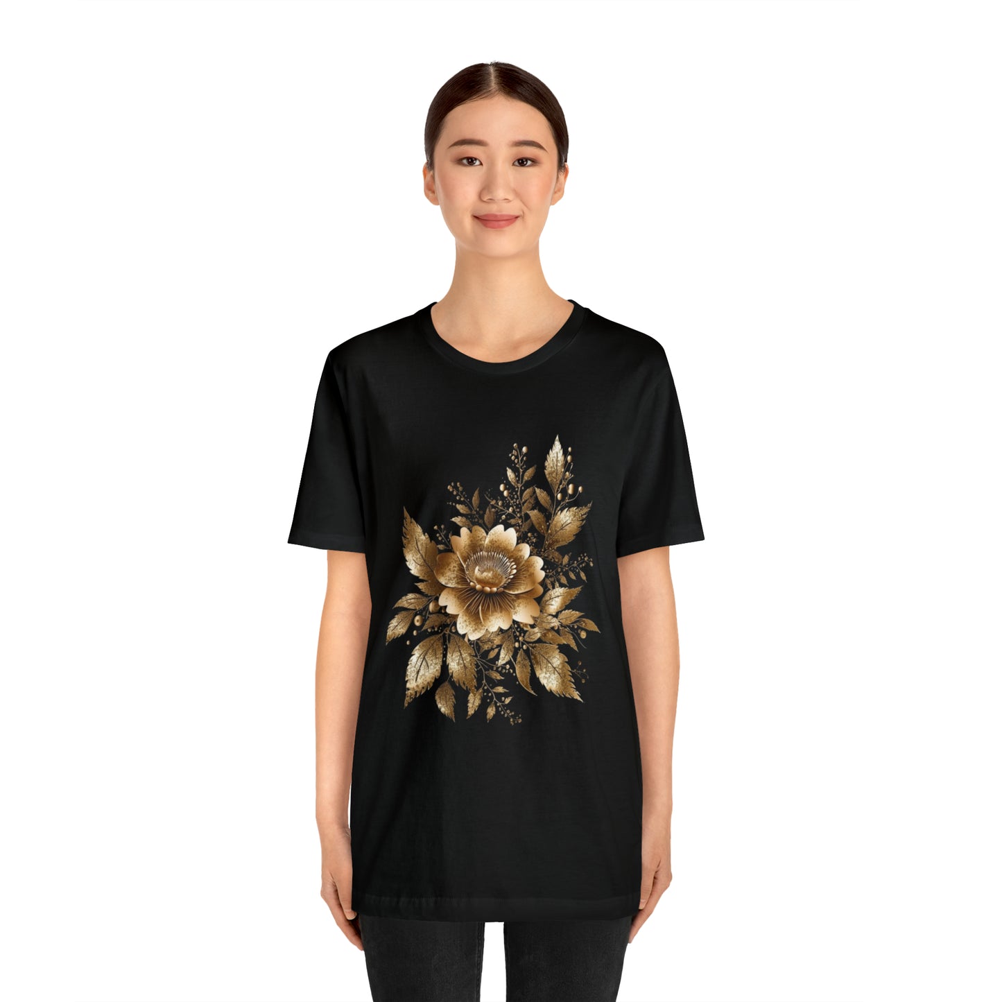 Enchanting Golden Flowers T-Shirt Line Radiance Blossom Collection SRstudiosUS