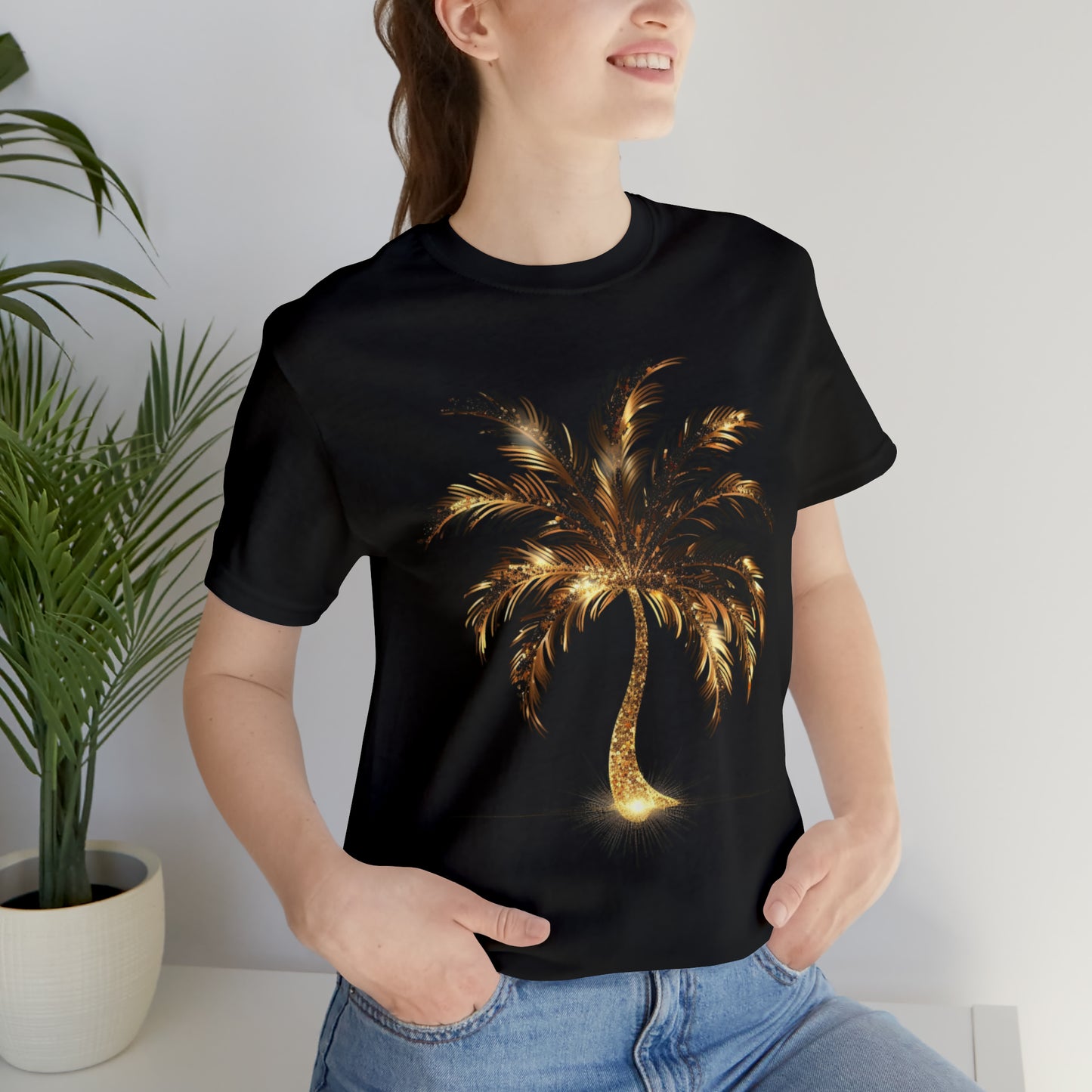 Golden Palm Tree stylish t-shirt. perfect gift for elegant tropical lover.