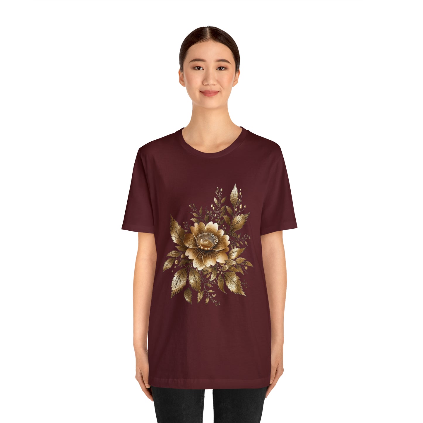 Enchanting Golden Flowers T-Shirt Line Radiance Blossom Collection SRstudiosUS