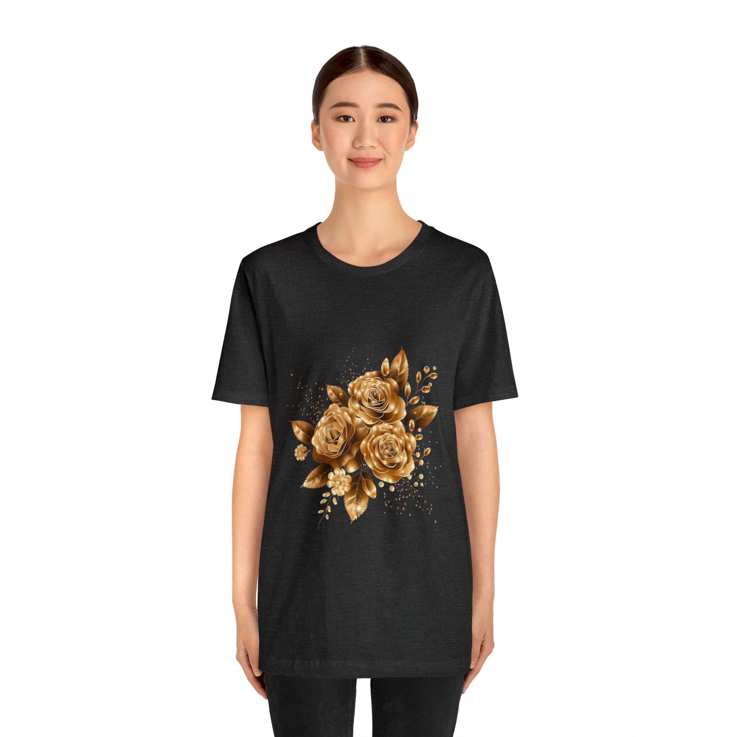 Enchanting Golden Flowers T-Shirt  Radiance Blossom Collection. perfect gift for elegant art lover.