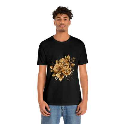 Enchanting Golden Flowers T-Shirt  Radiance Blossom Collection. perfect gift for elegant art lover.