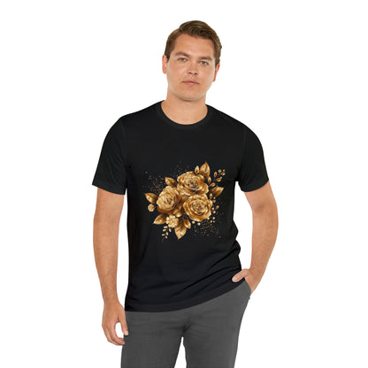 Enchanting Golden Flowers T-Shirt  Radiance Blossom Collection. perfect gift for elegant art lover.