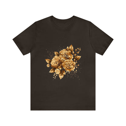 Enchanting Golden Flowers T-Shirt  Radiance Blossom Collection. perfect gift for elegant art lover.