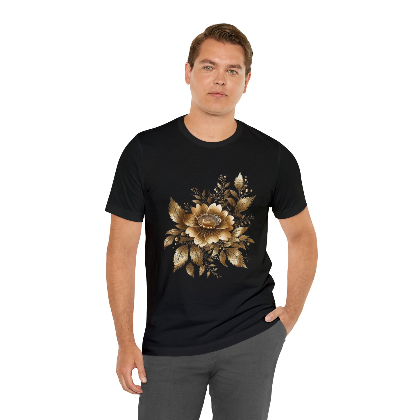 Enchanting Golden Flowers T-Shirt Line Radiance Blossom Collection SRstudiosUS