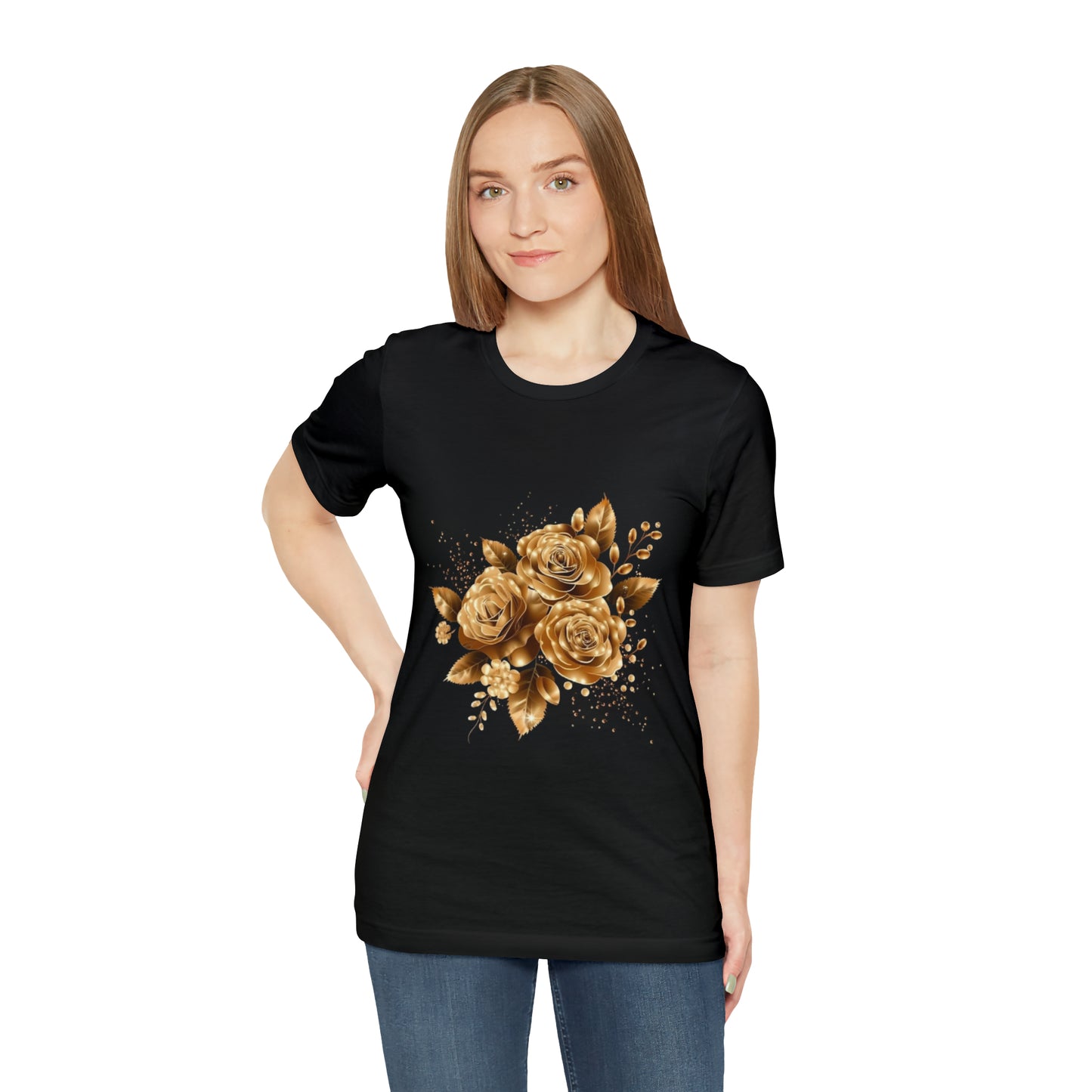 Enchanting Golden Flowers T-Shirt  Radiance Blossom Collection. perfect gift for elegant art lover.