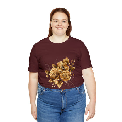 Enchanting Golden Flowers T-Shirt  Radiance Blossom Collection. perfect gift for elegant art lover.