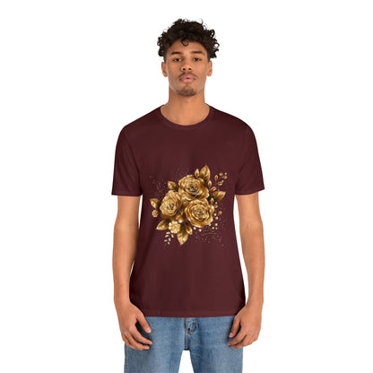 Enchanting Golden Flowers T-Shirt  Radiance Blossom Collection. perfect gift for elegant art lover.