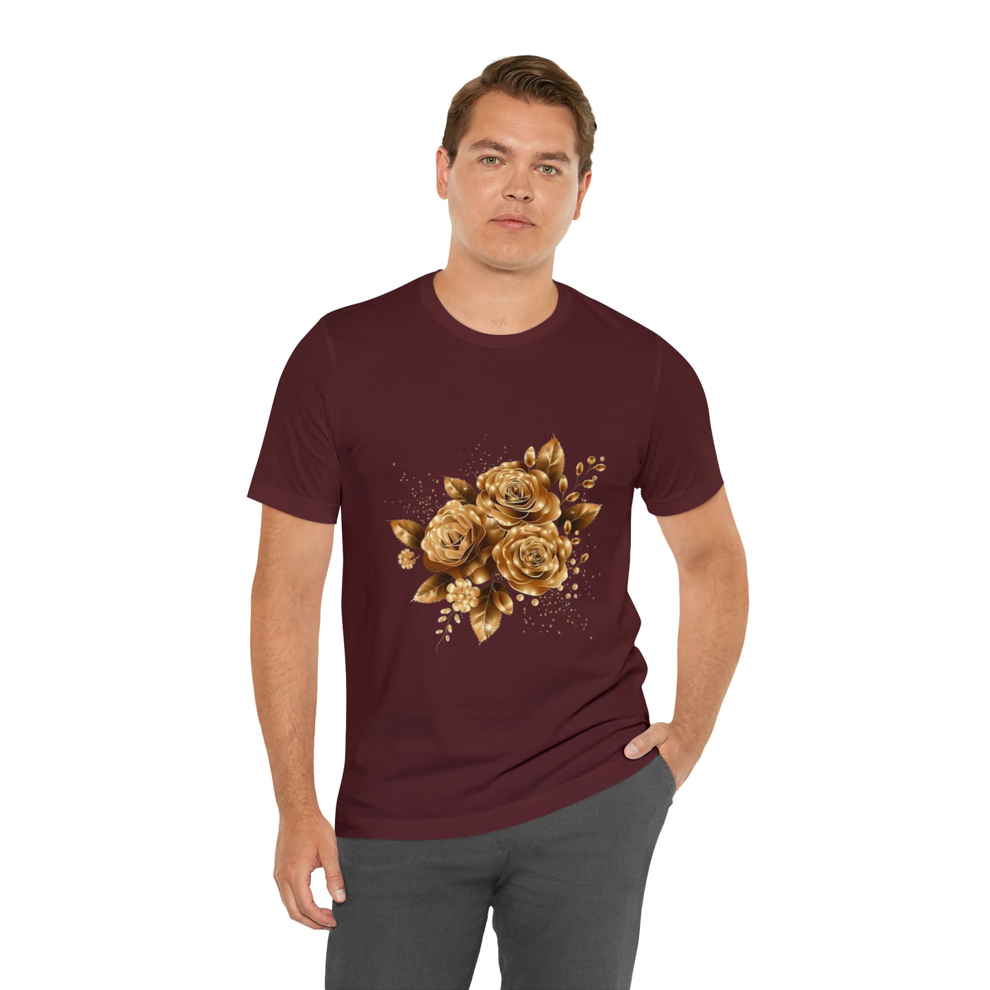 Enchanting Golden Flowers T-Shirt  Radiance Blossom Collection. perfect gift for elegant art lover.