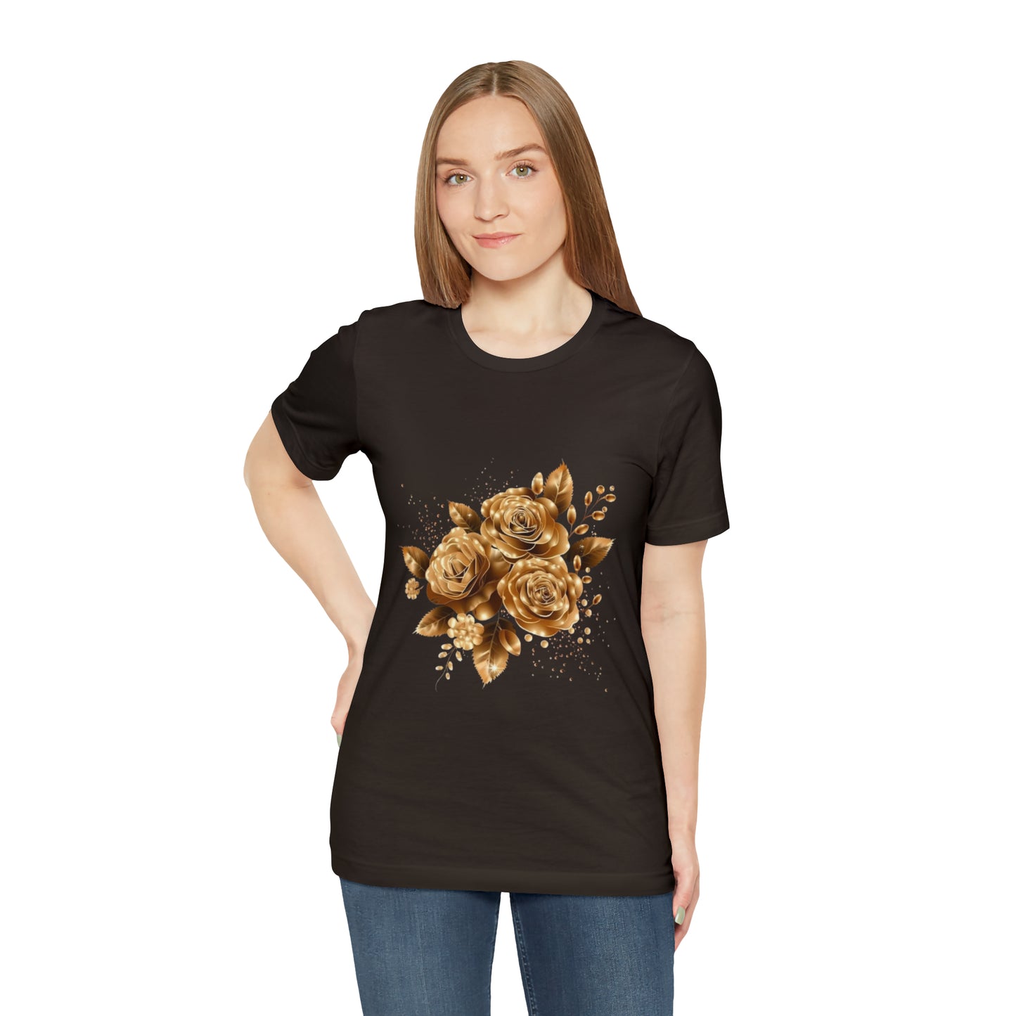 Enchanting Golden Flowers T-Shirt  Radiance Blossom Collection. perfect gift for elegant art lover.