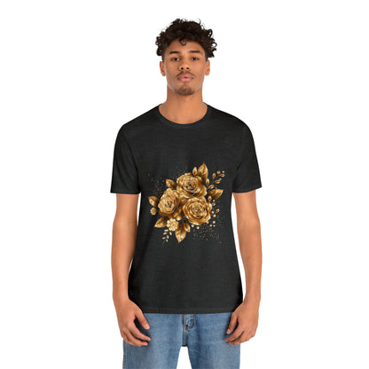 Enchanting Golden Flowers T-Shirt  Radiance Blossom Collection. perfect gift for elegant art lover.