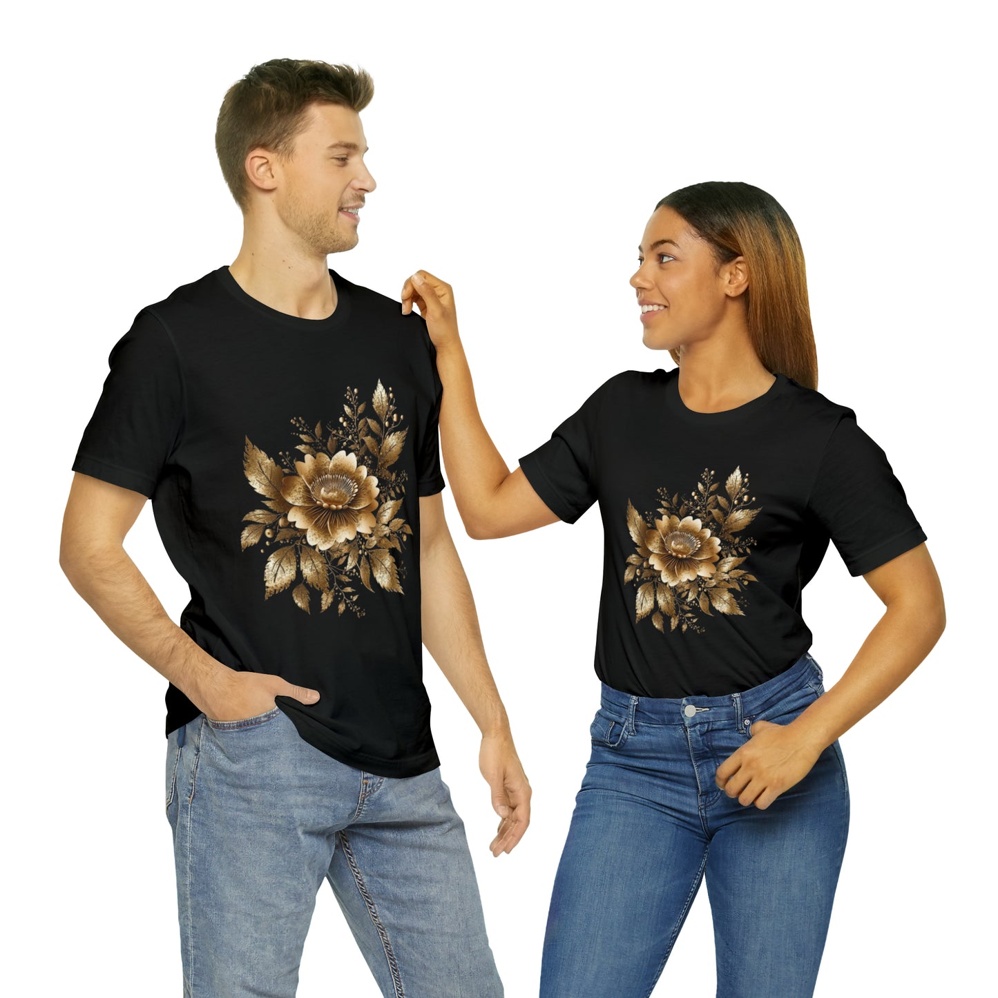 Enchanting Golden Flowers T-Shirt Line Radiance Blossom Collection SRstudiosUS