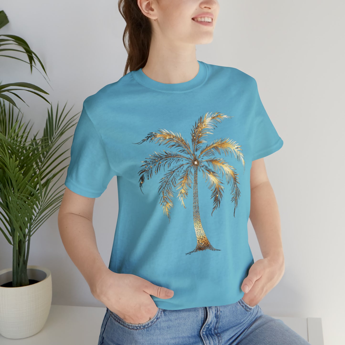 Golden Palm tree stylish elegant t-shirt. perfect gift for beach or island lover.