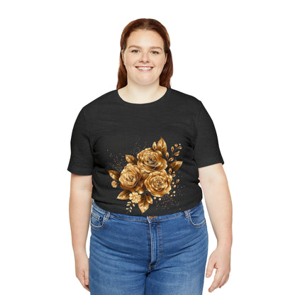 Enchanting Golden Flowers T-Shirt  Radiance Blossom Collection. perfect gift for elegant art lover.