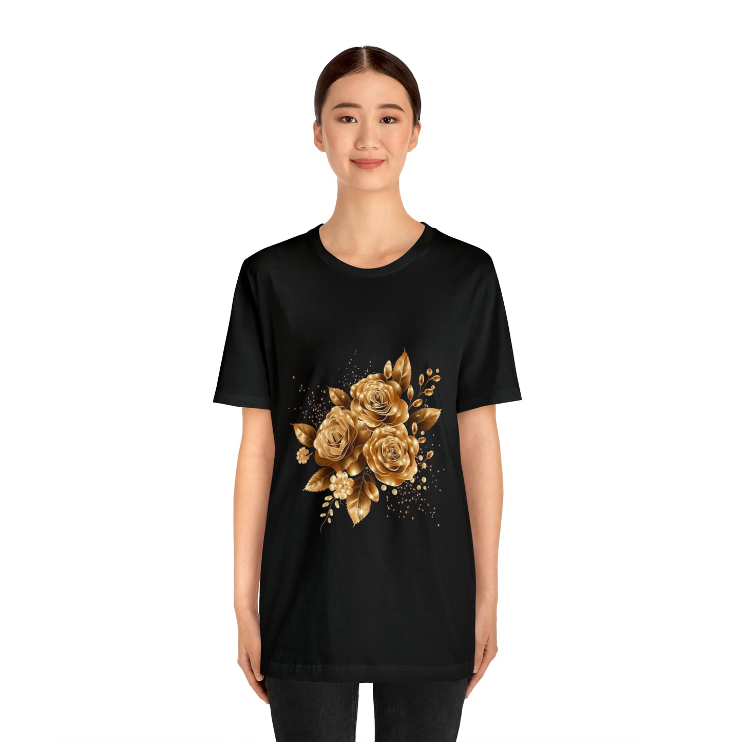 Enchanting Golden Flowers T-Shirt  Radiance Blossom Collection. perfect gift for elegant art lover.