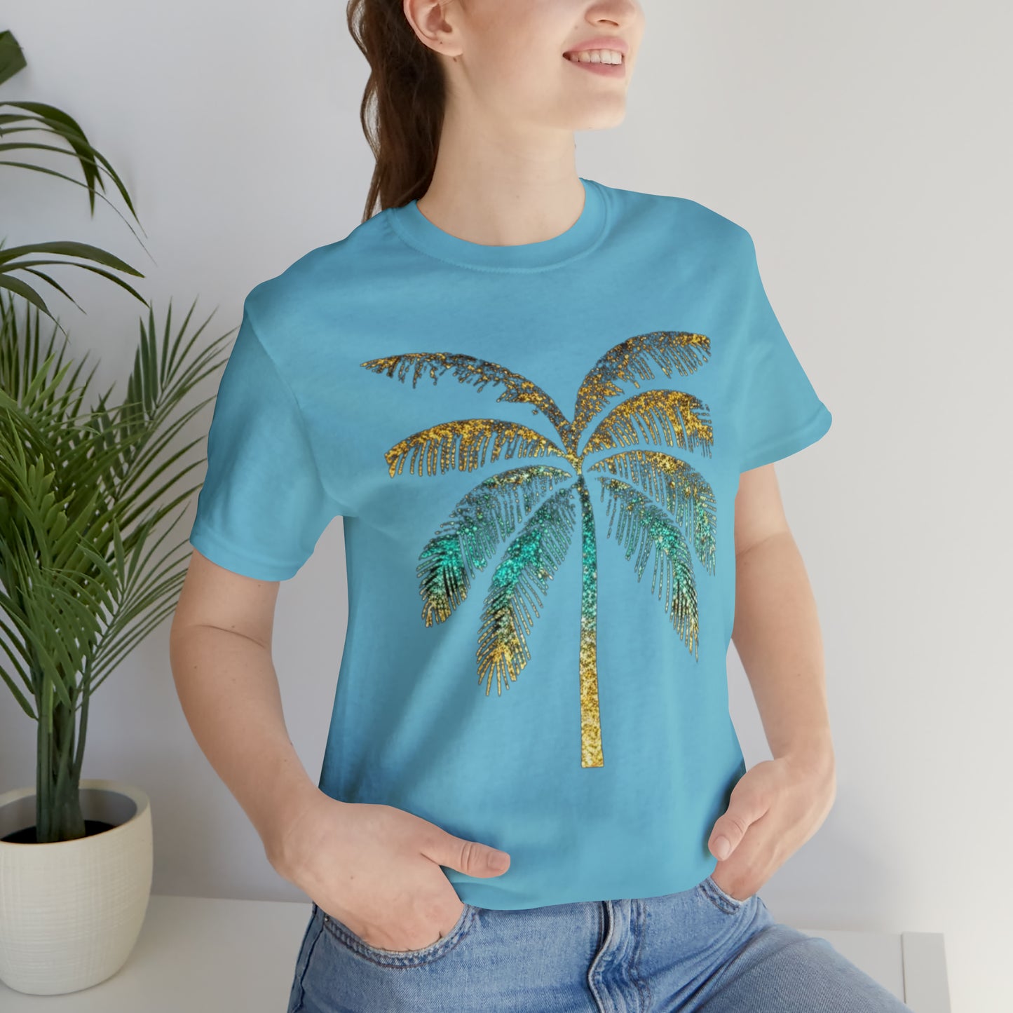 Golden palm tree stylish t-shirt. perfect gift for beach lover.