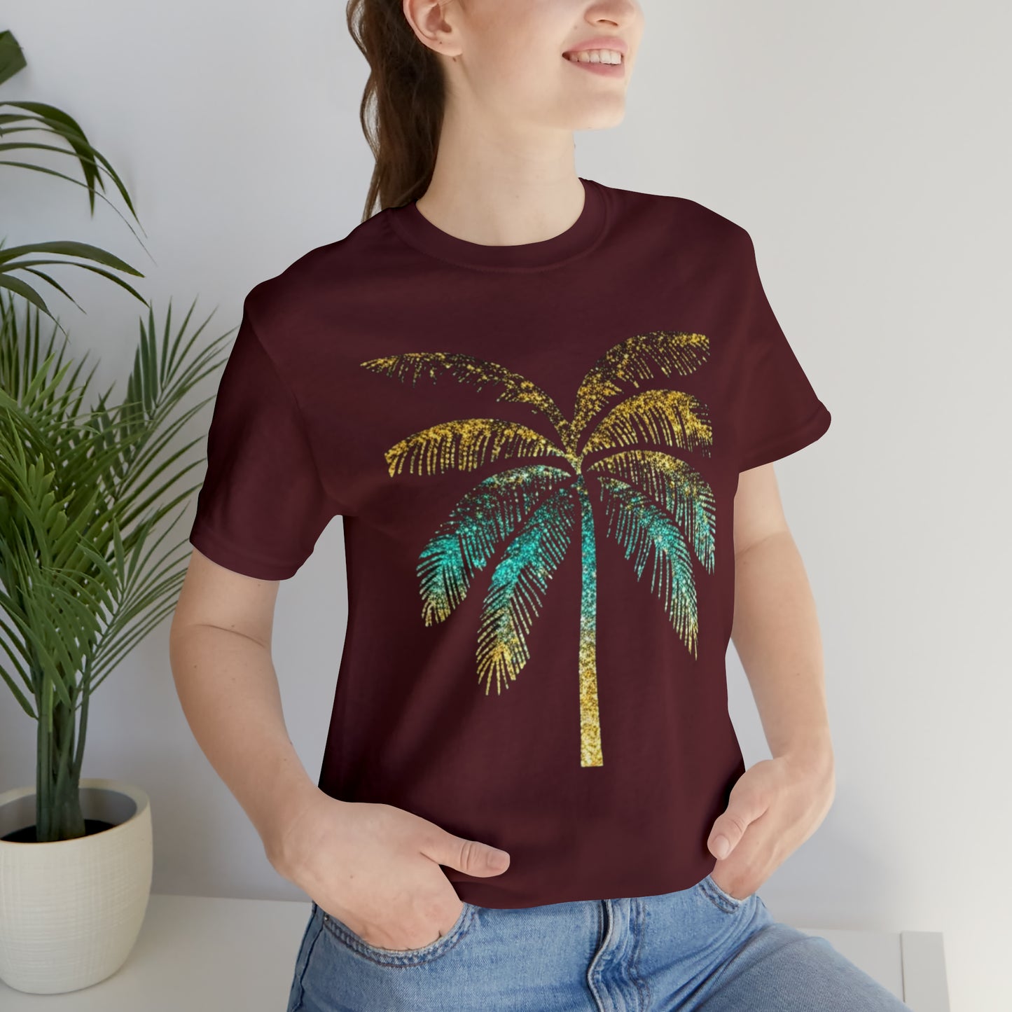 Golden palm tree stylish t-shirt. perfect gift for beach lover.