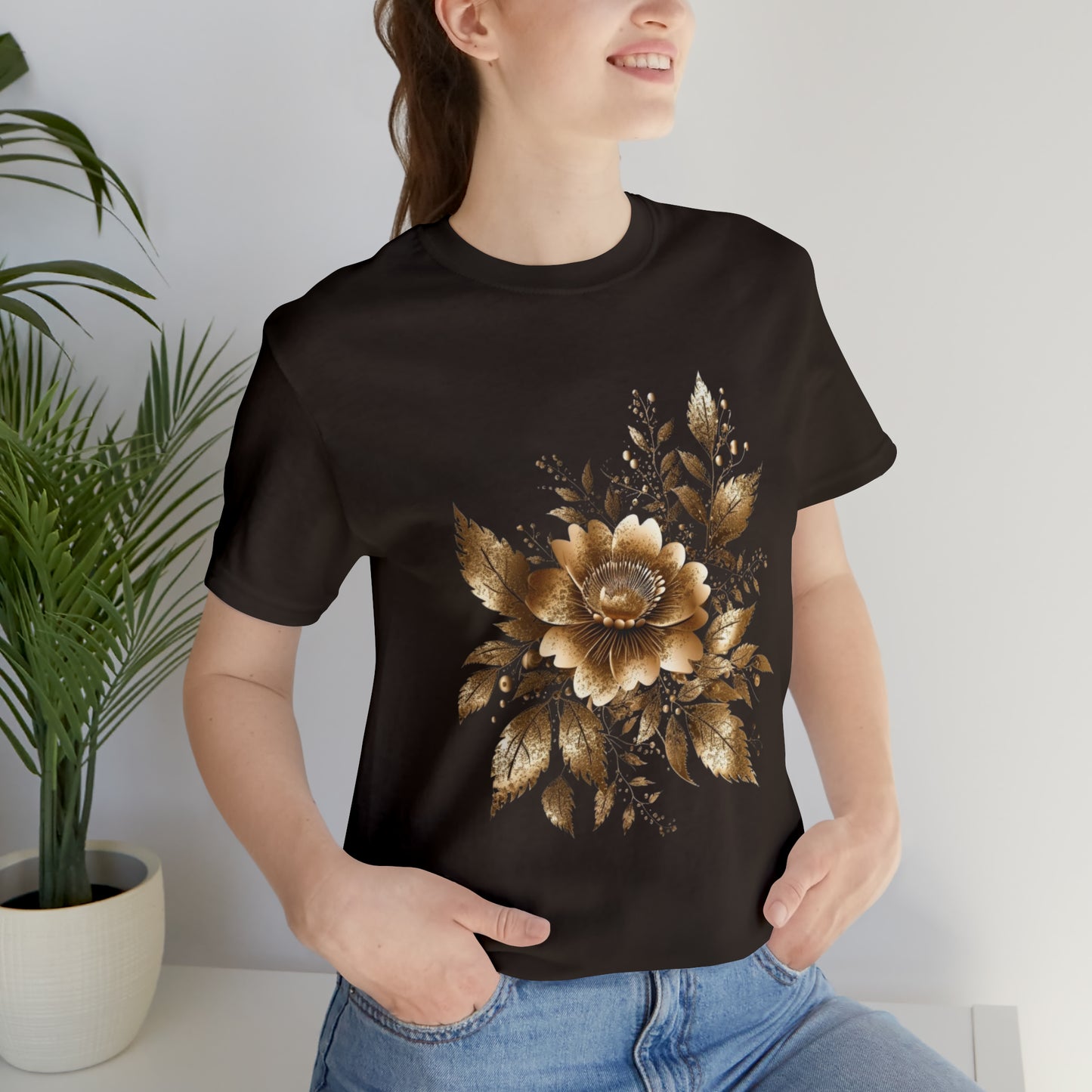 Enchanting Golden Flowers T-Shirt Line Radiance Blossom Collection SRstudiosUS