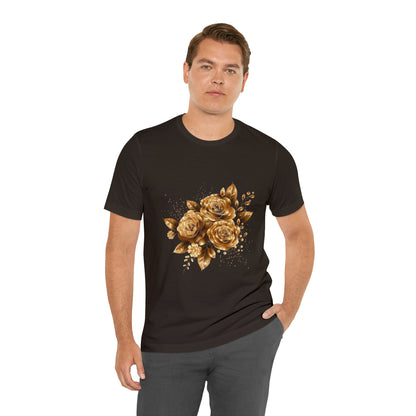 Enchanting Golden Flowers T-Shirt  Radiance Blossom Collection. perfect gift for elegant art lover.