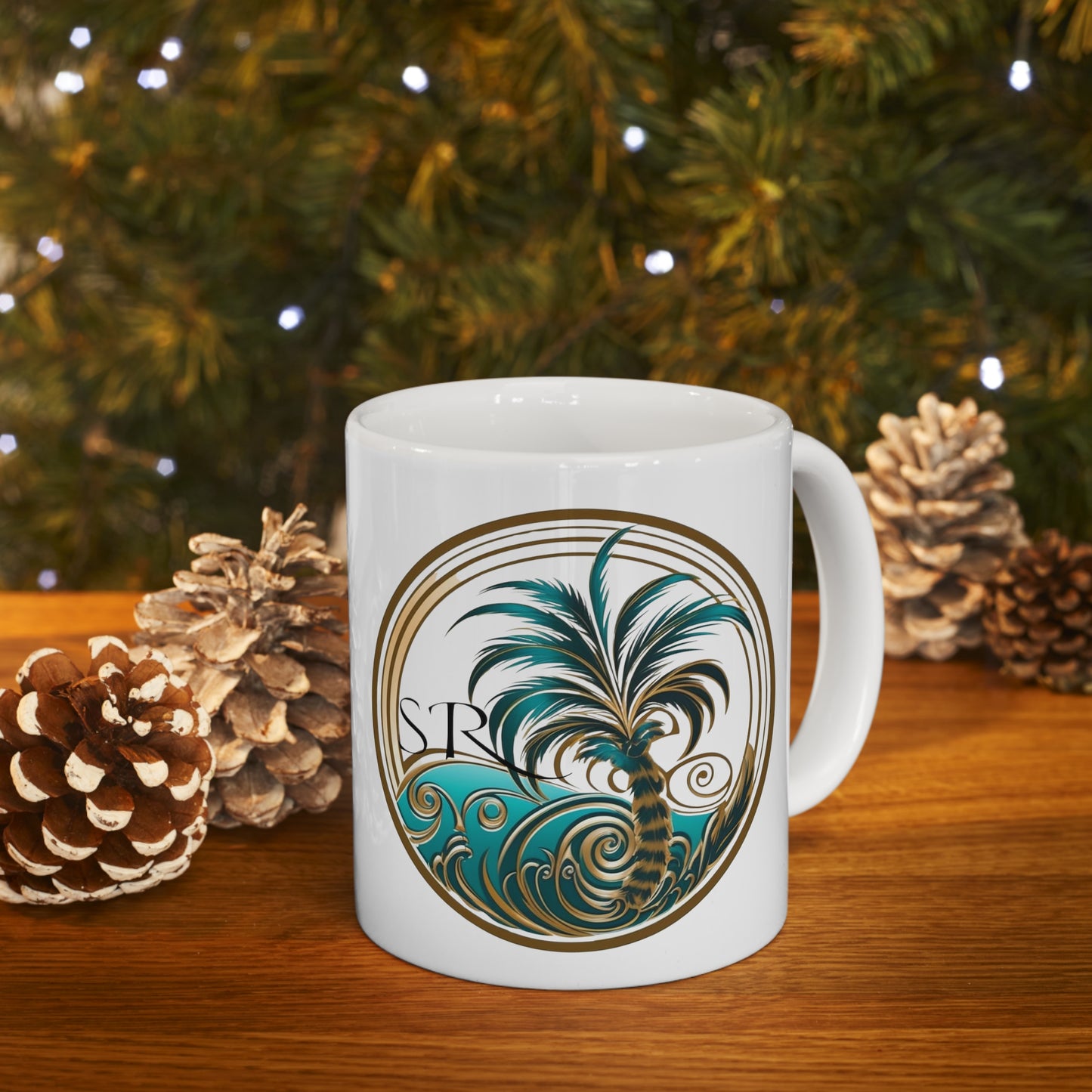 Tropical coffee cup. White SR logo