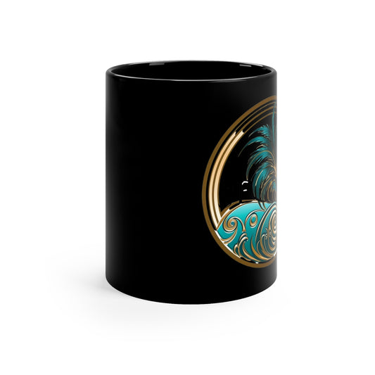 Tropical coffee cup SR logo teal gold shine