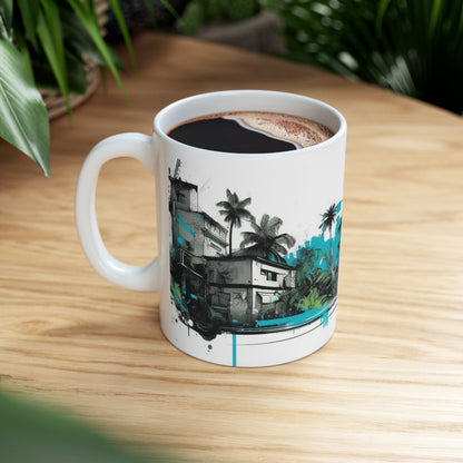 🌴☀️Tropical village palm tree Hawaiian tiki coffee cup, perfect gift for anyone and everyone!