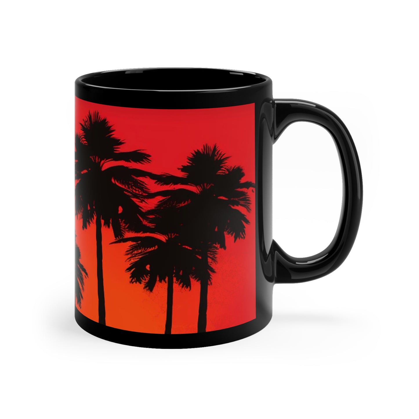 Tropical red 11oz Black Mug black palm trees. Perfect gift for everyone.