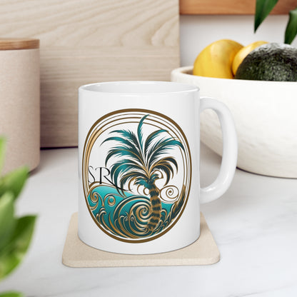 Tropical coffee cup. White SR logo