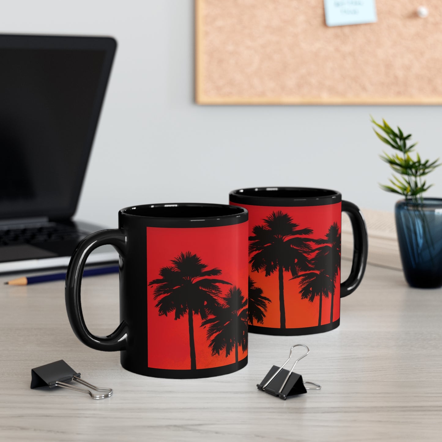 Tropical red 11oz Black Mug black palm trees. Perfect gift for everyone.