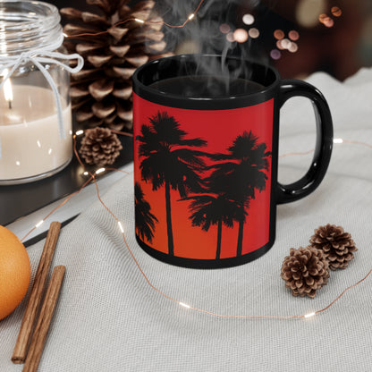 Tropical red 11oz Black Mug black palm trees. Perfect gift for everyone.