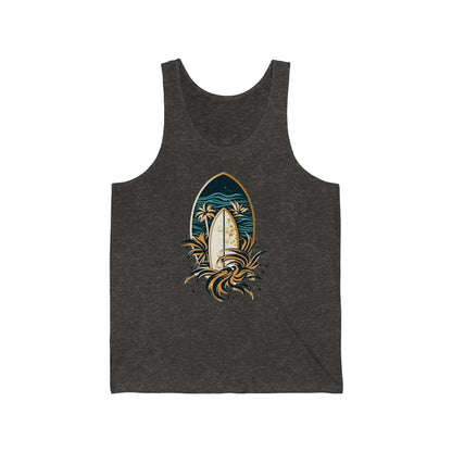 surfboard in a tropical island tank top