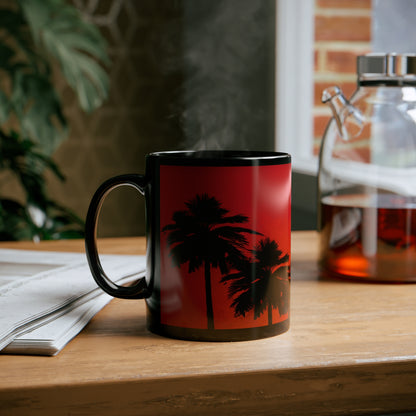 Tropical red 11oz Black Mug black palm trees. Perfect gift for everyone.