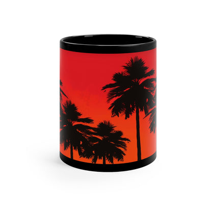 Tropical red 11oz Black Mug black palm trees. Perfect gift for everyone.