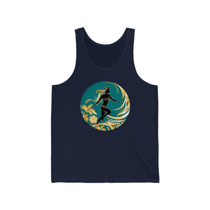 female in a surf wave tank top