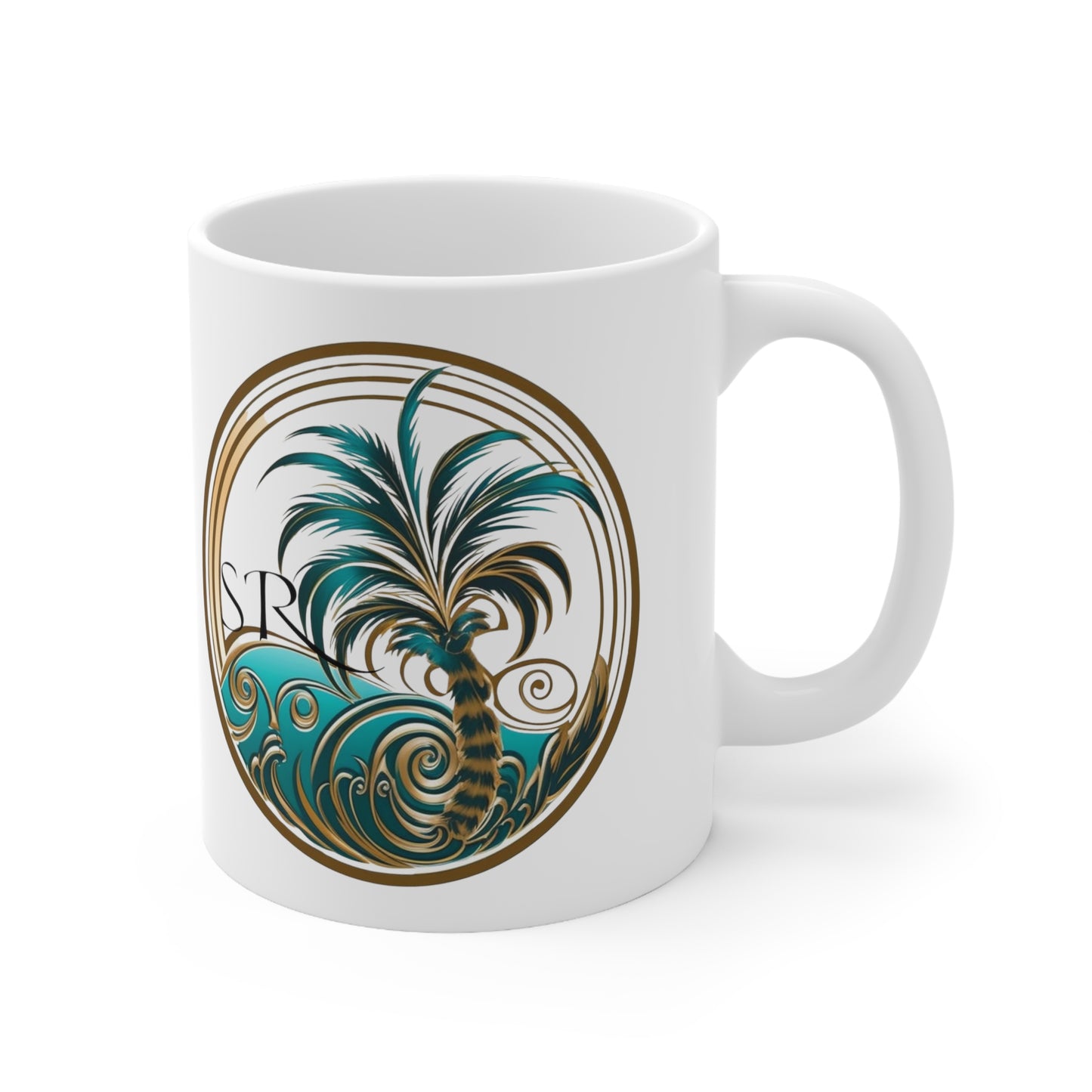 Tropical coffee cup. White SR logo