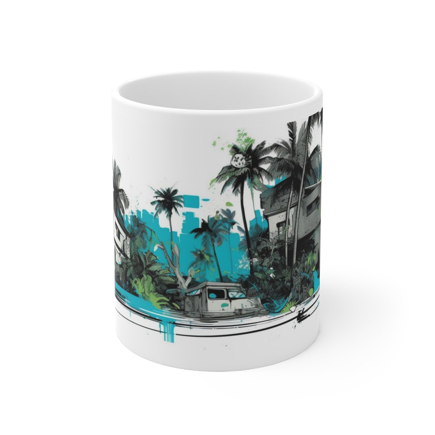 🌴☀️Tropical village palm tree Hawaiian tiki coffee cup, perfect gift for anyone and everyone!