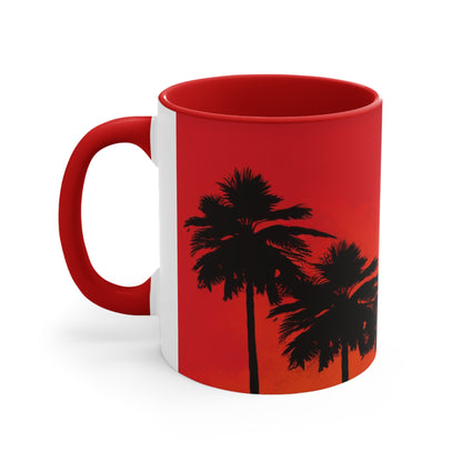 Tropical  Coffee Mug, 11oz red black white palm trees