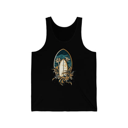 surfboard in a tropical island tank top