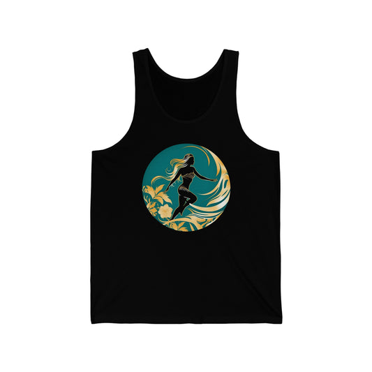female in a surf wave tank top