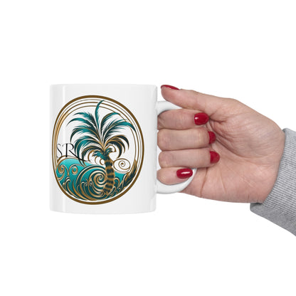 Tropical coffee cup. White SR logo