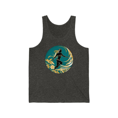 female in a surf wave tank top