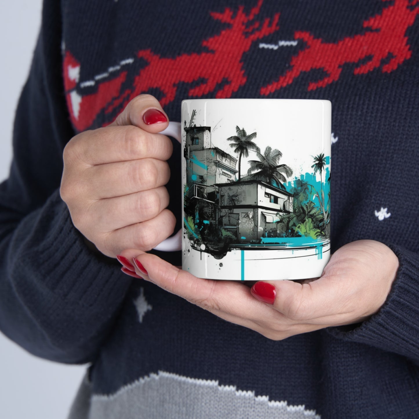 🌴☀️Tropical village palm tree Hawaiian tiki coffee cup, perfect gift for anyone and everyone!