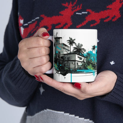 🌴☀️Tropical village palm tree Hawaiian tiki coffee cup, perfect gift for anyone and everyone!