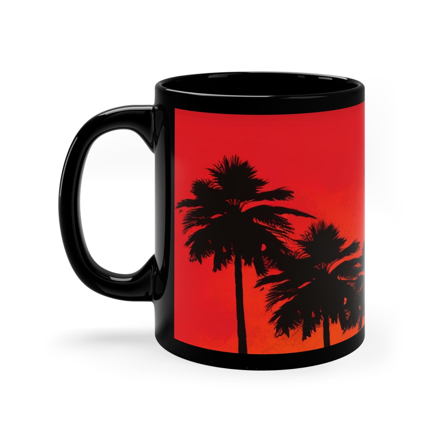 Tropical red 11oz Black Mug black palm trees. Perfect gift for everyone.