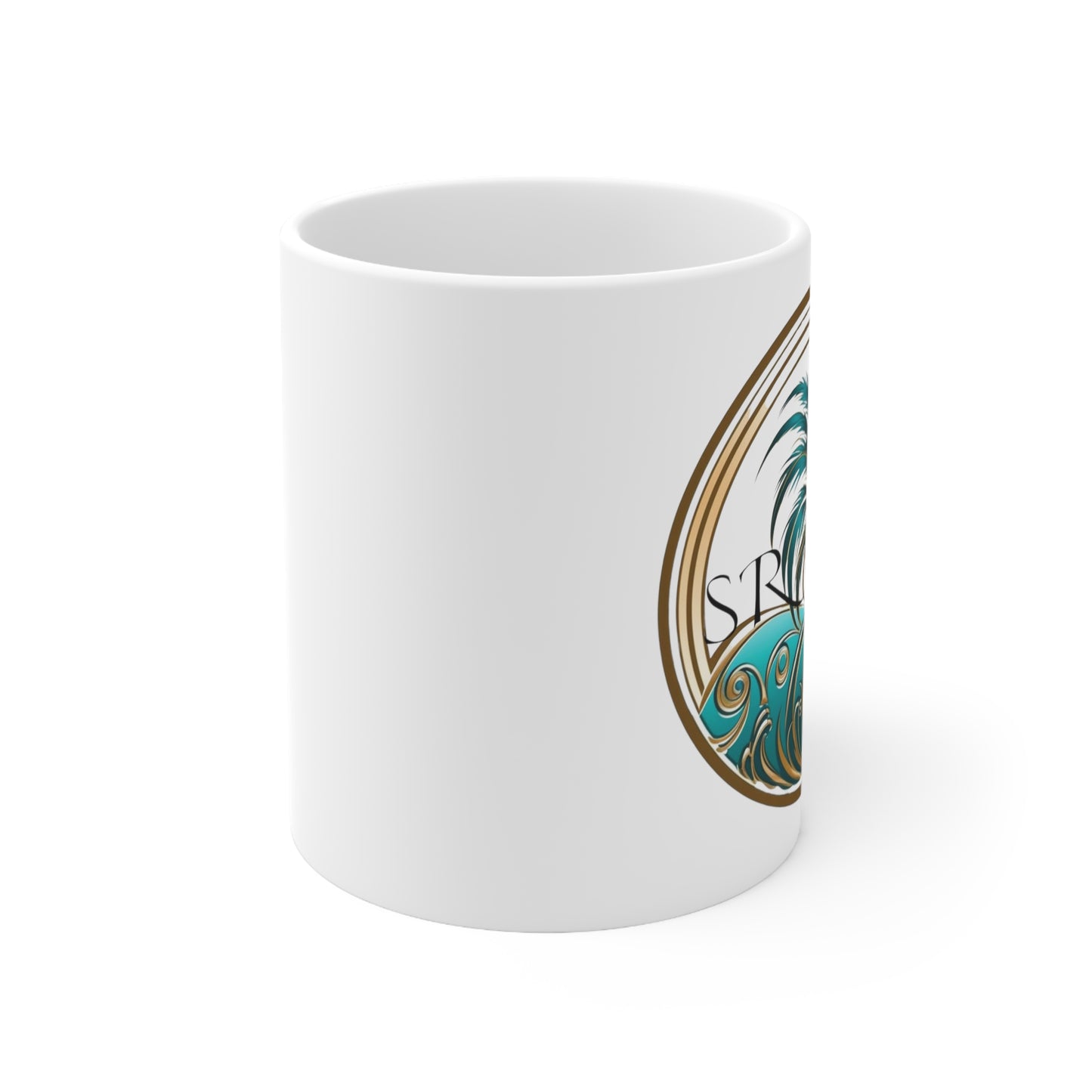 Tropical coffee cup. White SR logo