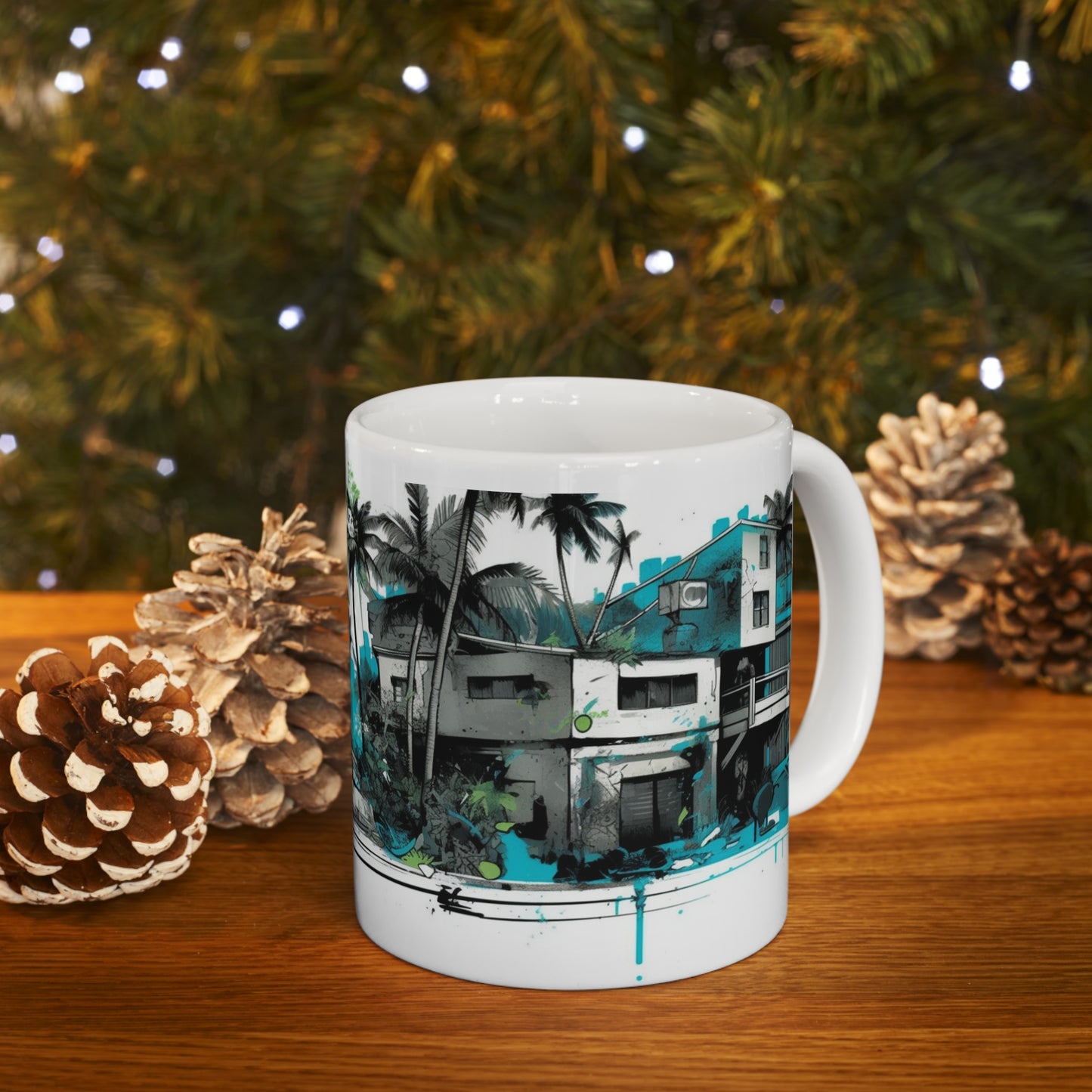 🌴☀️Tropical village palm tree Hawaiian tiki coffee cup, perfect gift for anyone and everyone!