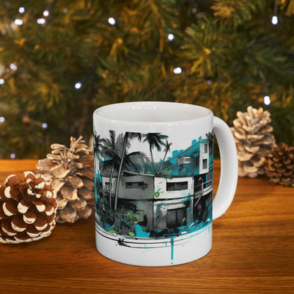 🌴☀️Tropical village palm tree Hawaiian tiki coffee cup, perfect gift for anyone and everyone!