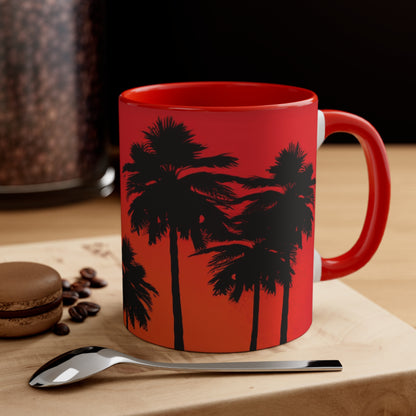 Tropical  Coffee Mug, 11oz red black white palm trees