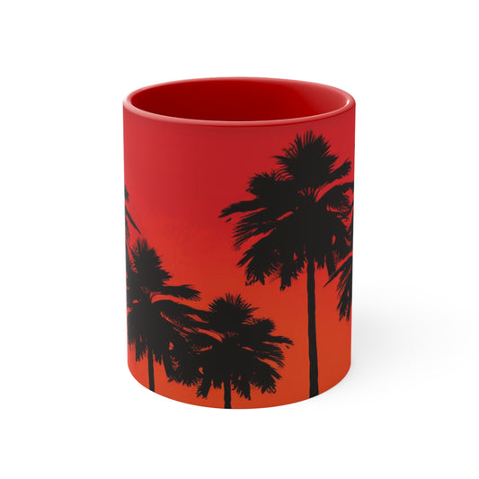 Tropical  Coffee Mug, 11oz red black white palm trees