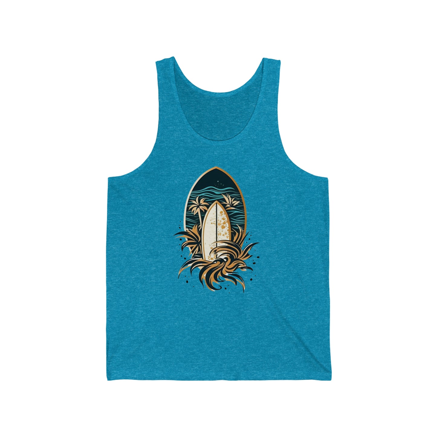 surfboard in a tropical island tank top